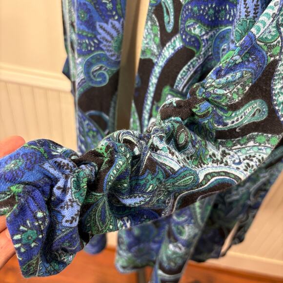 Susan Graver Plus Size 1X Cardigan Sweater Paisley Boho Career Ruched Sleeve - Picture 7 of 13